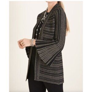 Chicos 2 travelers Lurex Striped Bell Sleeve Cardigan sweater size large new $99